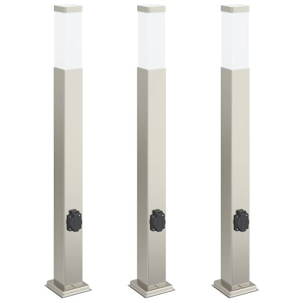 vidaXL Bollard Lights with Outlet 3 pcs 80 cm Stainless Steel IP44