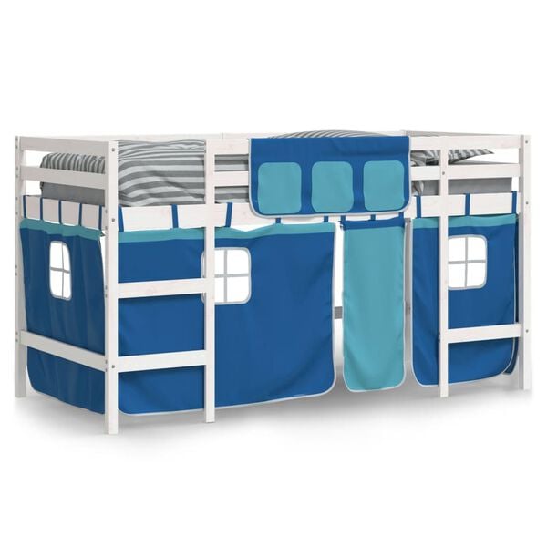vidaXL Kids' Loft Bed with Curtains without Mattress Blue 90x200cm