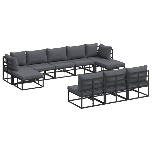 vidaXL Garden Sofa Set with Cushion 10 pcs Black Aluminium