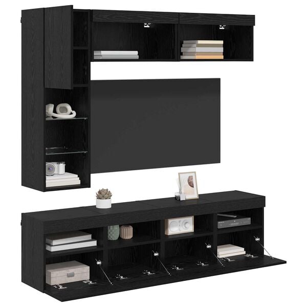 vidaXL TV Cabinet with LED 7 pcs Black Oak Engineered Wood