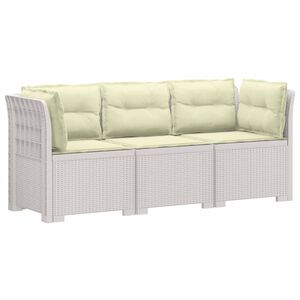 vidaXL 3-Seater Garden Sofa with Cushions Rattan Look PP White