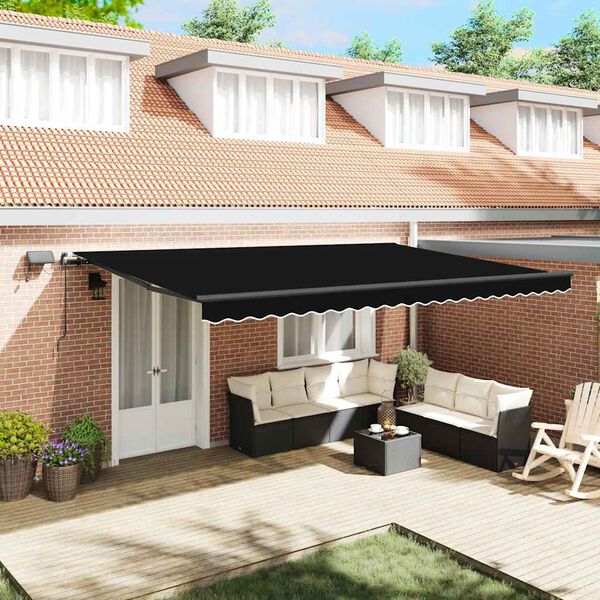 vidaXL Retractable Awning Manual Black 500 x 350 cm Fabric