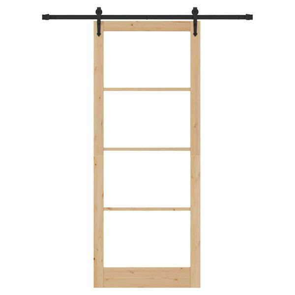 vidaXL Sliding Door Natural 83 x 232 cm Solid Pine Wood and Glass