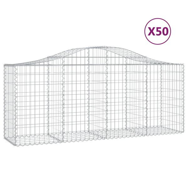 vidaXL Arched Gabion Baskets 50 pcs 200x50x80/100 cm Galvanised Iron