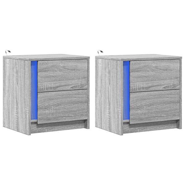 vidaXL Bedside Cabinets with LED Lights 2 pcs Grey Sonoma Engineered Wood