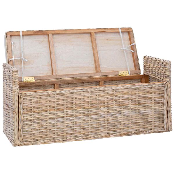 vidaXL Storage Bench with Cushion Natural 110 x 40 x 50 cm Rattan