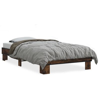 vidaXL Bed Frame Smoked Oak 90x200 cm Engineered Wood and Metal
