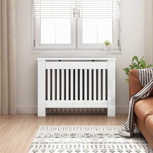 vidaXL Radiator Cover High Gloss White 112 x 19 x 81.5 cm