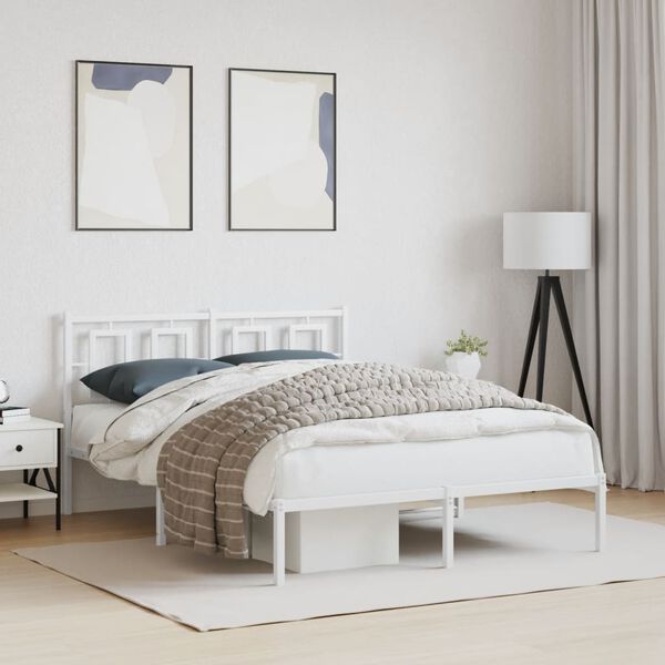 vidaXL Metal Bed Frame without Mattress with Headboard White 140x200cm