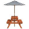 vidaXL Picnic Table for 4 Kids with Umbrella Solid Wood Fir