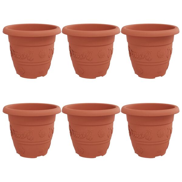 vidaXL Round Flower Pot 6 pcs Brick Red &Oslash; 30 x 25 cm Plastic