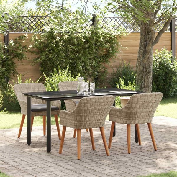 vidaXL Dining Set Light grey Poly rattan