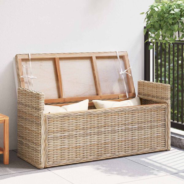 vidaXL Storage Bench with Cushion Natural 110 x 40 x 50 cm Rattan