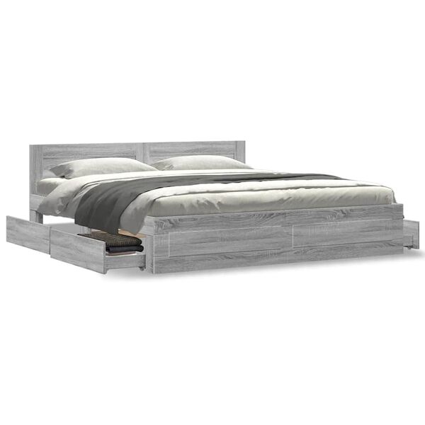 vidaXL Bed Frame with Headboard without Mattress Grey Sonoma 180x200 cm Super King