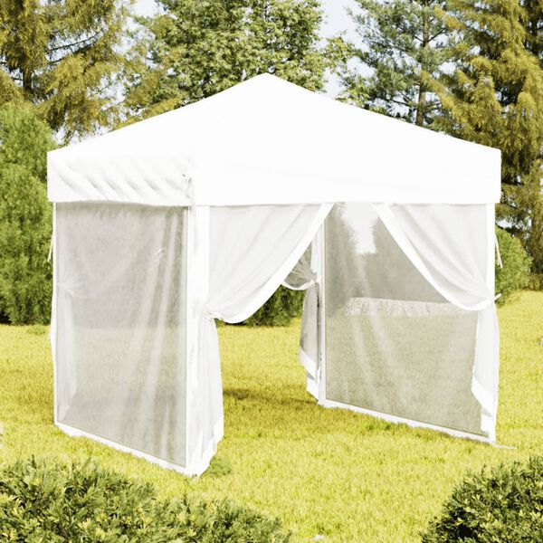 vidaXL Folding Party Tent with Sidewalls White 2x2 m