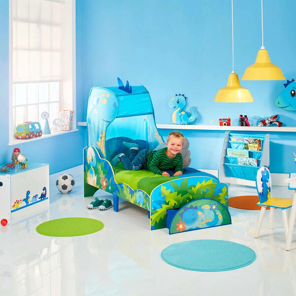 Worlds Apart Toddler Bed with Drawer Dinosaurs 142x77x138cm Blue and Green