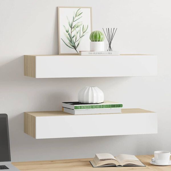 vidaXL Wall Drawer Shelves 2 pcs Oak and White 60x23.5x10cm MDF