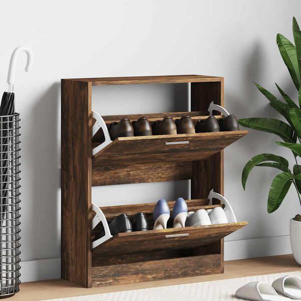 vidaXL Shoe Cabinet Smoked Oak 63x24x81 cm Engineered Wood