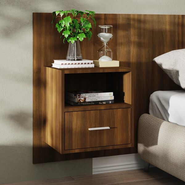 vidaXL Wall-mounted Bedside Cabinet Brown Oak