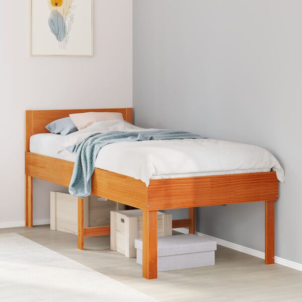 vidaXL Bed Frame without Mattress Wax Brown 75x190 cm Small Single Solid Wood Pine