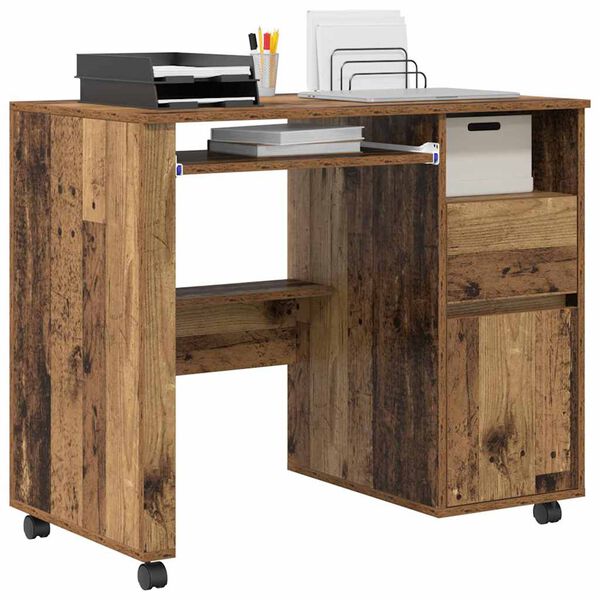 vidaXL Desk with Wheels Old Wood 91 x 50 x 77 cm Engineered Wood