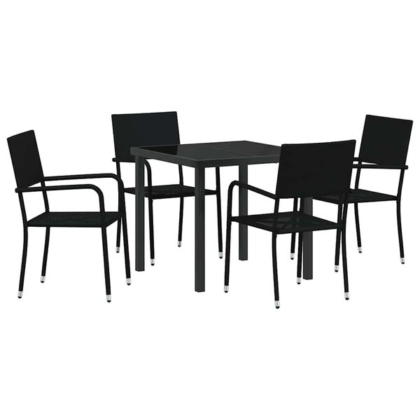 vidaXL Garden Dining Set with Cushion 5 pcs Black Poly Rattan