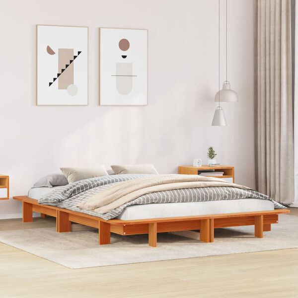 vidaXL Bed Frame without Mattress Wax Brown 150x200 cm King Size Solid Wood Pine