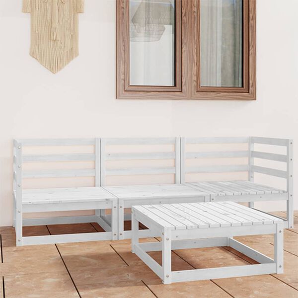 vidaXL 4 Piece Garden Lounge Set White Solid Wood Pine