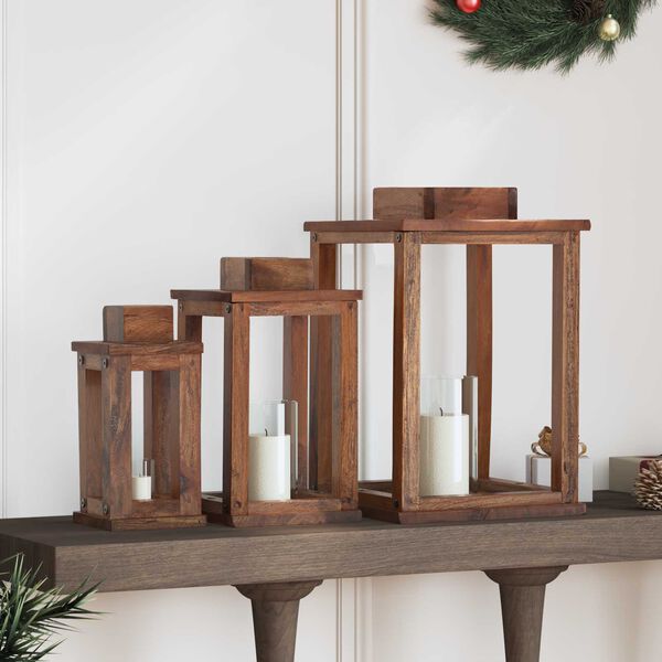 vidaXL Lantern 3 pcs Natural Mahogany Wood