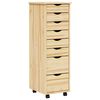 vidaXL Rolling Cabinet with Drawers MOSS Clear Varnish Solid Pine wood