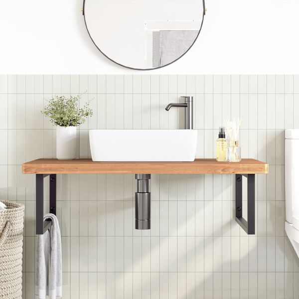vidaXL Basin Shelf Wall Mounted Steel and Solid Wood Beech
