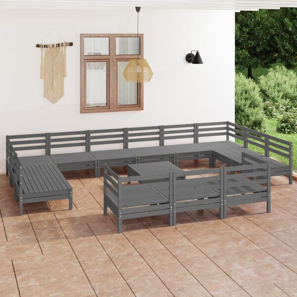 vidaXL 14 Piece Garden Lounge Set Grey Solid Wood Pine