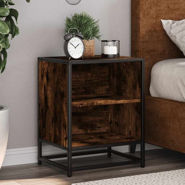 vidaXL Bedside Cabinet Smoked Oak 40x31x50 cm Engineered Wood and Metal