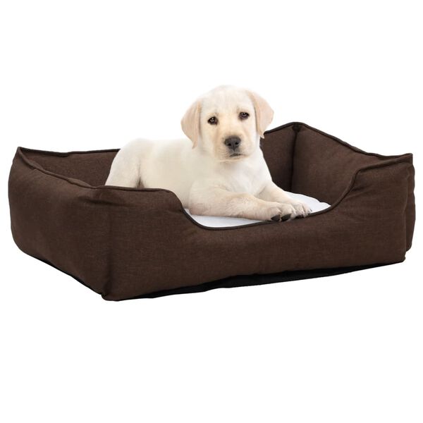 vidaXL Dog Bed Brown and White 65x50x20 cm Linen Look Fleece