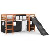 vidaXL Kids' Loft Bed with Curtains White&Black 80x200 cm Solid Wood Pine
