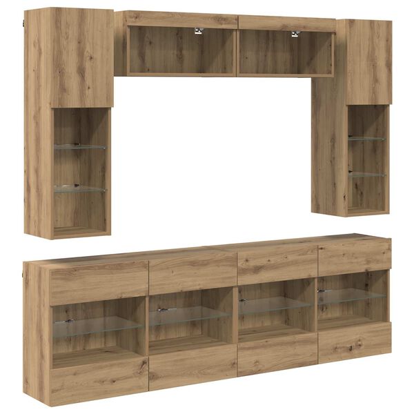 vidaXL TV Wall Cabinet Set with LED 6 pcs Artisan Oak Engineered Wood