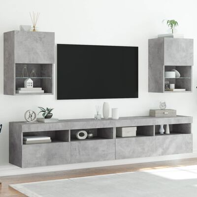 vidaXL TV Cabinets with LED Lights 2 pcs Concrete Grey 40.5x30x60 cm
