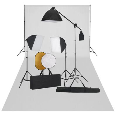 vidaXL Photo Studio Kit with Softbox Lights. Backdrop and Reflector