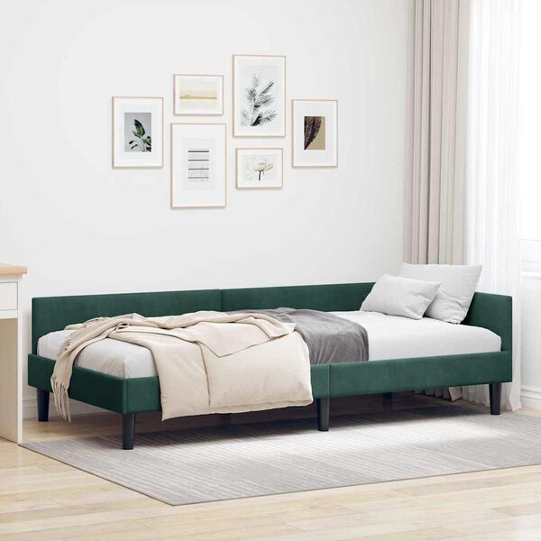 vidaXL Corner Bed Frame Dark Green 80 cm x 200 cm Velvet