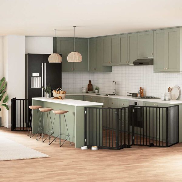 vidaXL Dog Gate with Door Foldable 10 Panels Black 800 cm Poplar Wood