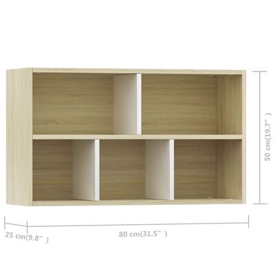 vidaXL Book Cabinet/Sideboard White and Sonoma Oak 50x25x80 cm Engineered Wood