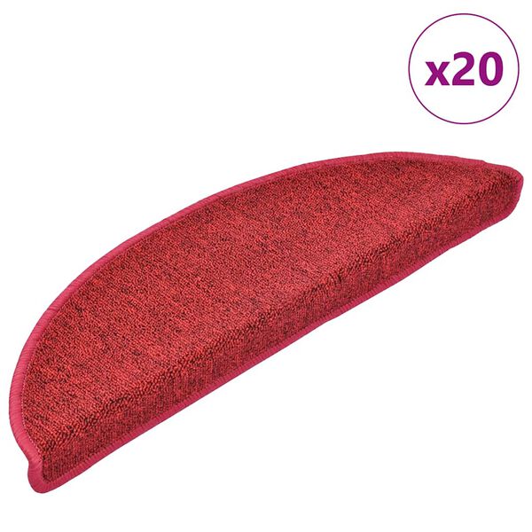 vidaXL Stair Mats 20 pcs 56x17x3 cm Red Half Round