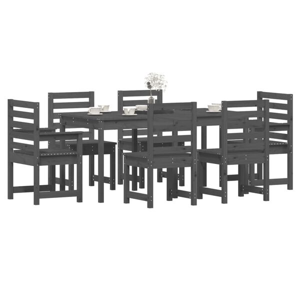 vidaXL 7 Piece Garden Dining Set Grey Solid Wood Pine