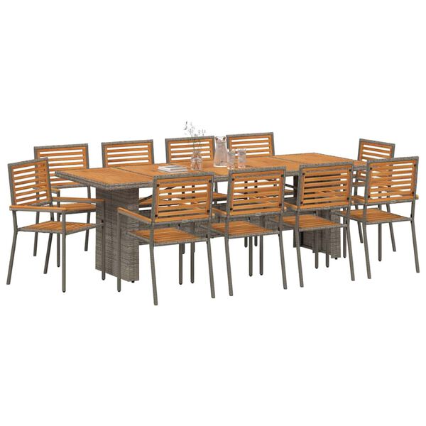 vidaXL Garden Dining Set 11 pcs Grey and Brown Poly Rattan