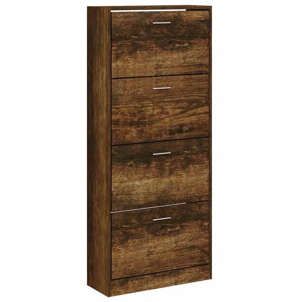 vidaXL Shoe Cabinet Smoked Oak 63x24x147 cm Engineered Wood