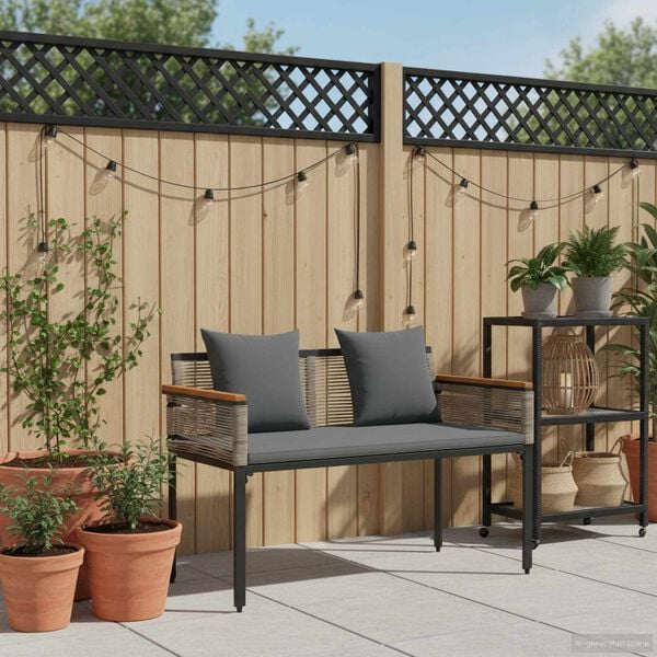 vidaXL Outdoor Bench Grey and Dark Grey 117 x 54 x 74.5 cm Poly Rattan