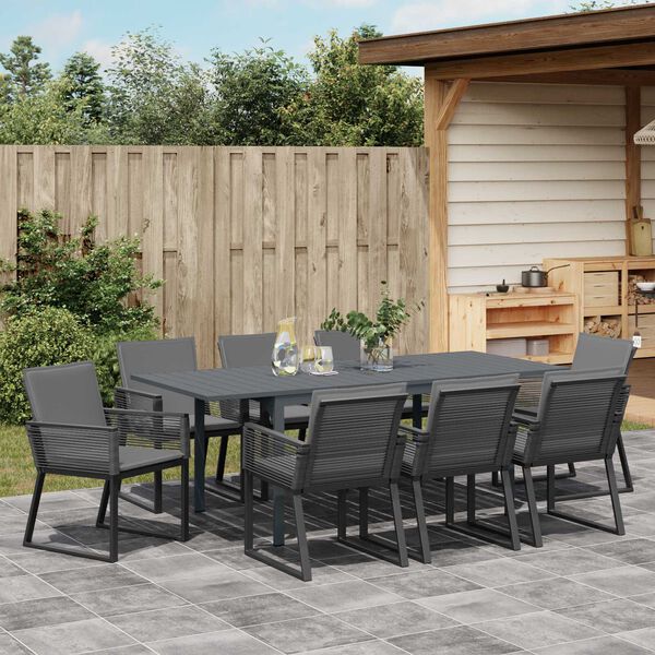 vidaXL Garden Dining Set 9 pcs Black Poly Rattan