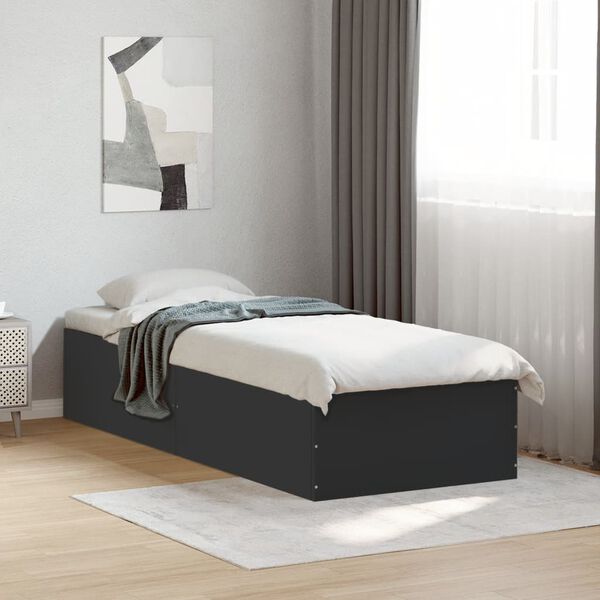 vidaXL Bed Frame without Mattress Black 75x190 cm Small Single Engineered Wood