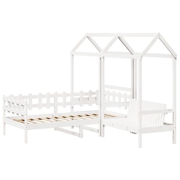 vidaXL Day Bed and Bench Set with Roof without Mattress White 80x200 cm
