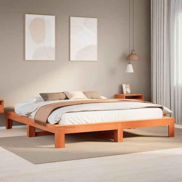 vidaXL Bed Frame without Mattress Wax Brown 180x200 cm Super King Solid Wood Pine
